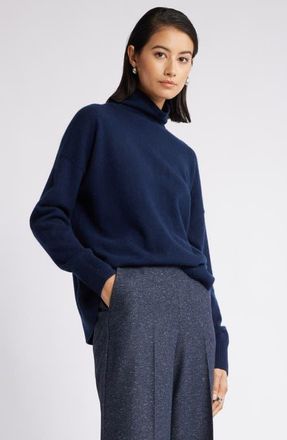 Nordstrom Oversize Cashmere Turtleneck Sweater in Navy Night at Nordstrom, Size Xx-Small