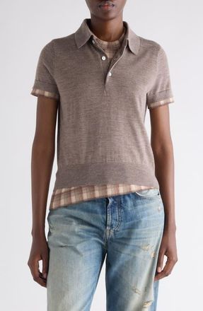 Acne Studios Layered Short Sleeve Wool Polo Sweater in Light Brown Melange at Nordstrom, Size X-Small