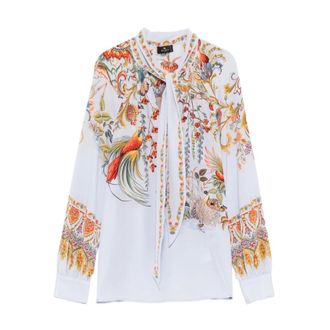 Etro Etro, Blouses, female, Multicolor, Size: M Tie-neck Bird Print Blouse