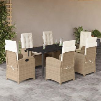 vidaXL Set Comedor De Jard&iacute;n 7 Pzas Con Cojines Rat&aacute;n Sint&eacute;tico Beige Vidaxl