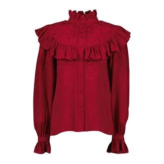 Saint Laurent Overhemden, Dames, Rood, S, Rode Zijden Bloes met Bloemenprint