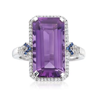 Ross-Simons Amethyst,. Sapphire and. Diamond Ring in 14kt White Gold