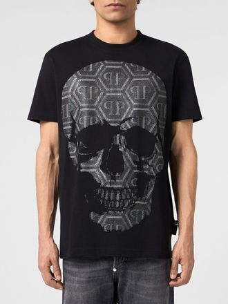 Philipp Plein T-shirt in cotone con stampa Skull e logo ricamato