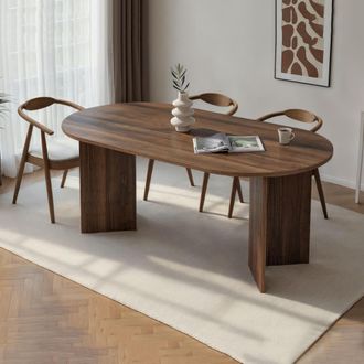 Dmora Mesa Fija Monterano, 6 Plazas, Forma Ovalada, Superficie De Madera Noble, 180x90x75h Cm Marr&oacute;n Nogal Oscuro