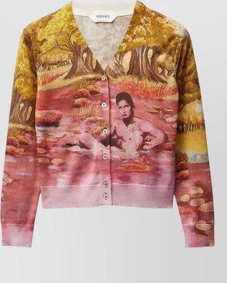 Versace naturist silk knit graphic cardigan
