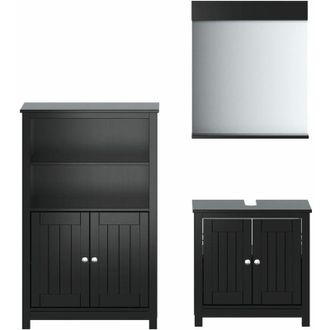 vidaXL Vidaxl - Juego De Muebles De Ba&ntilde;o Berg 3 Pzas Madera Maciza Pino Negro