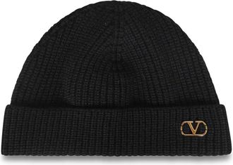 Valentino Garavani VLogo Signature Gebreide Kasjmier Muts - Heren - Hoeden - Zwart - ONE Size - Kasjmier - Accessoires