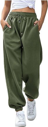 Generic Joggers for Women Baggy Elasticated Waist Jogging Bottoms Ladies Winter Sweatpants for Gym Yoga Plain Cozy Activewear Trousers with Pockets Green