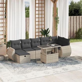 vidaXL Vidaxl - Set De Sof&aacute;s De Jard&iacute;n 8 Pzas Y Cojines Rat&aacute;n Sint&eacute;tico Gris