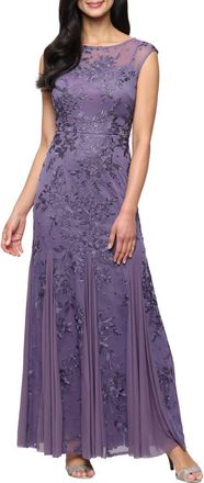 Alex Evenings Embroidered Trumpet Gown in Icy Orchid at Nordstrom, Size 16