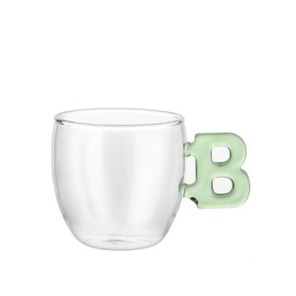 KASANOVA Tazzina caff&egrave; lettera B verde in vetro borosilicato, 150 ml
