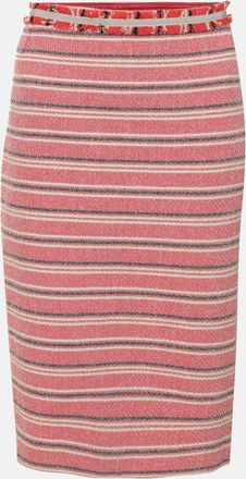 Max Mara Red Striped Tweed Midi Skirt