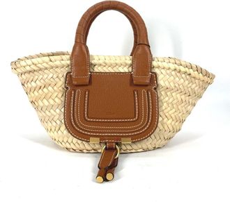 Chlo&eacute; Beige Brown Straw Leather Handbag Tote Bag (Pre-Owned)