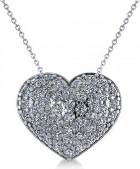 Allurez Pave Diamond Puffed Heart Pendant Necklace 14k White Gold (1.38ct)
