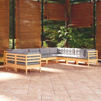 vidaXL Juego De Muebles De Jard&iacute;n 10 Pzas Y Cojines Madera Maciza Pino Vidaxl