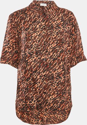 Sandro Brown Leopard Print Silk Short Sleeve Shirt