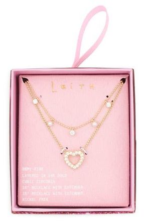 Leith Set of 2 Pav&eacute; Cubic Zirconia Heart Pendant Necklace in Clear- Gold at Nordstrom Rack