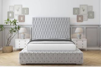 Sloomy Ambassador Plush Frame-Mattress - 50 Upholstered Headboard in Silver | Size: Double
