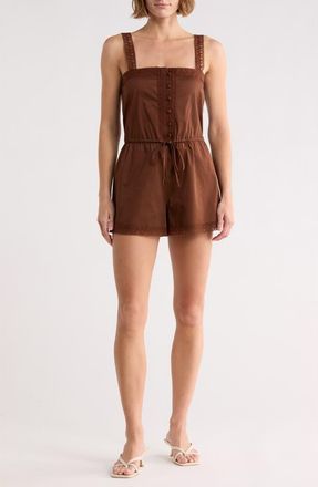Wayf Tie Waist Stretch Cotton Romper in Brown at Nordstrom Rack, Size X-Large