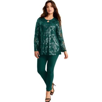 Roaman's Sequin Keyhole Blouse in Emerald Green at Nordstrom, Size 36