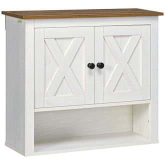 Kleankin Armario De Ba&ntilde;o Mural Con Puertas Y Un Compartimento Abierto, Dimensiones 60 X 19,5 X 52,5 Cm, Blanco