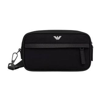 Emporio Armani Washbag met rits en logoplaat - Heren - Tassen - Zwart - Maat: ONE Size