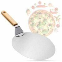 OEM Houhence - Pala Para Pizza De Acero Inoxidable - Mango De Madera - &Oslash; 25,5 Cm - Para Pizzas, Tarta Flambeada Y Pan - Dise&ntilde;o Redondo - Crezuo