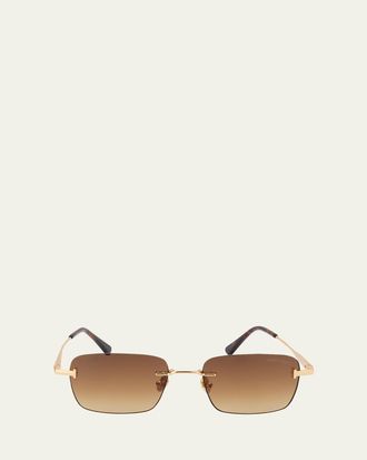 Tom Ford Mens Jake Rimless Rectangular Metal Sunglasses