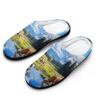 Generic Grand Teton Mountains Cow Womens Slippers Warm House Slippers Indoor House Shoes with Anti-Skid Rubber Sole