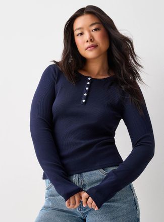 Twik Womens Ribbed fitted Henley Shirt T-shirt