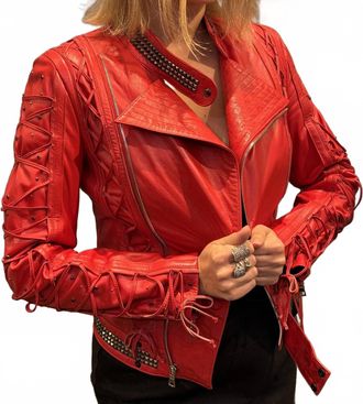 Kippys Laced Heart Leather Moto Jacket In Red