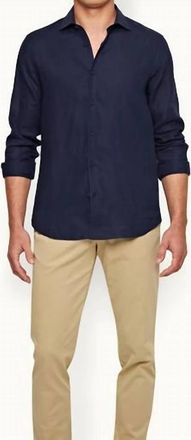 Orlebar Brown Giles Smart Linen Cut Shirt In Navy