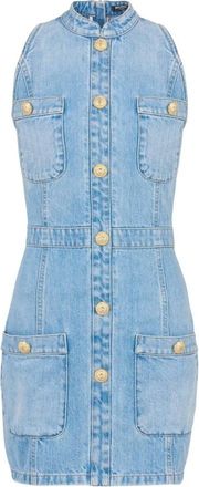 Balmain Short Dresses, female, Blue, M, 4 Pocket Denim Short Dress