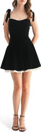 Lush Tie Strap Lace Trim Fit & Flare Minidress in Black at Nordstrom Rack, Size Medium