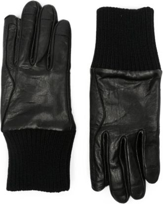 Rick Owens Leren handschoenen met geribbelde manchetten - Heren - Handschoenen - Zwart - 9 IN - Leer - Accessoires