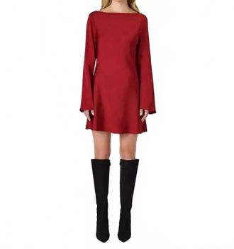 French Connection Ennis Satin Long Sleeve Mini Dress In Wine
