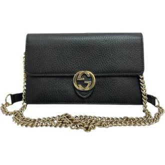 Gucci Pre-owned Cross Body Bags, female, Black, Size: ONE SIZE Pre-owned Interlocking G Leather Long Wallet