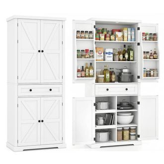 Costway Costway Kitchen Pantry Cabinet 184 cm Wooden Freestanding Cupboard w/ Drawer in White