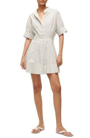 Staud Lorenza Stripe Stretch Cotton Mini Shirtdress in Ivory Micro Stripe at Nordstrom Rack, Size Large