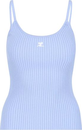 Courr&egrave;ges Top, Light Blue, Thin Shoulder Straps, Round Neckline
