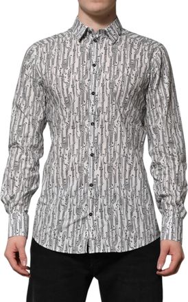 Dolce & Gabbana Mens White Floral Print Casual Long Sleeves Shirt Cotton