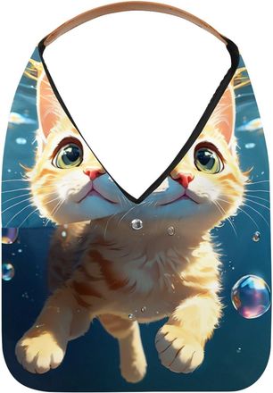 Generic Lovely Cat Swims Underwater Reusable Lightweight Grocery Bags - Foldable Into Compact Pouch, Washable & Sturdy, Multipurpose for Shopping and Travel
