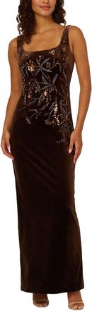 Adrianna Papell Stretch Velvet Beaded Long Gown