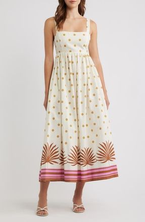 Flying Tomato Polka Dot & Border Print Cotton Dress in Ivory at Nordstrom, Size Medium
