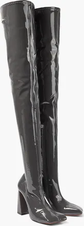 Amina Muaddi Stivali Sopra al Ginocchio MARINE in Vernice con Punta Squadrata 11cm Amina Muaddi