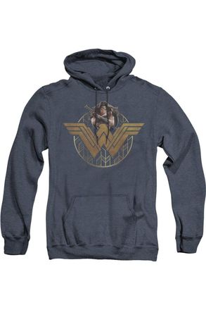 Gildan Wonder Woman Movie Power Stance And Emblem Adult Heather Hoodie / Hooded Sweatshirt