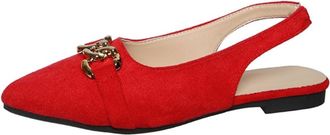 Generic Womens Closed Pointed Toe Slingback Flat Shoes with Metal Chain Decor Comfort Slip On Lightweight Casual Dress Shoes (Red,7.5)