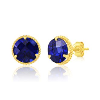 MAX + STONE 14k Yellow or White Gold 8mm Roped Halo Gemstone Round Stud Earrings
