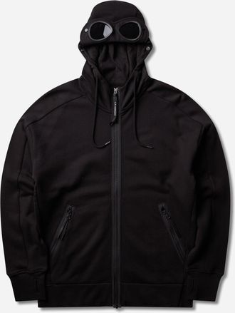 C.P. Company Men s Diagonal Raised Fleece Goggle Zipped Hoodie Black