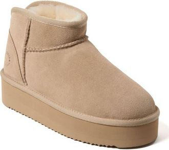 Dearfoams Fireside Kingston Genuine Shearling Platform Bootie in Sand at Nordstrom, Size 11